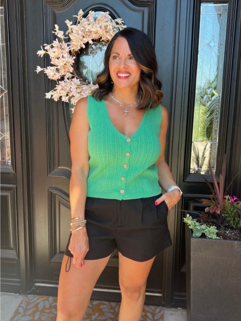 HYFVE Green Knit Button-Front V-Neck Tank